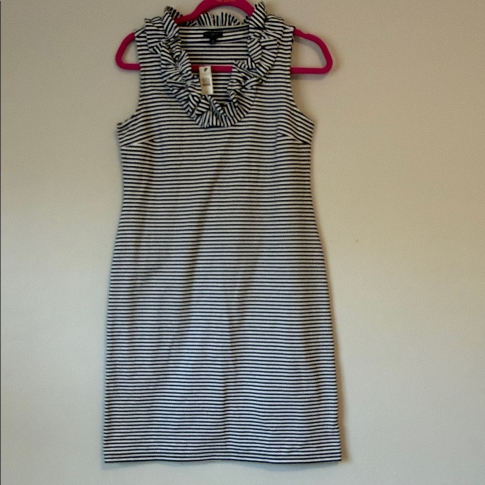 Talbots NWT Sp black and white dress with pretty ruffles at the v-neck.